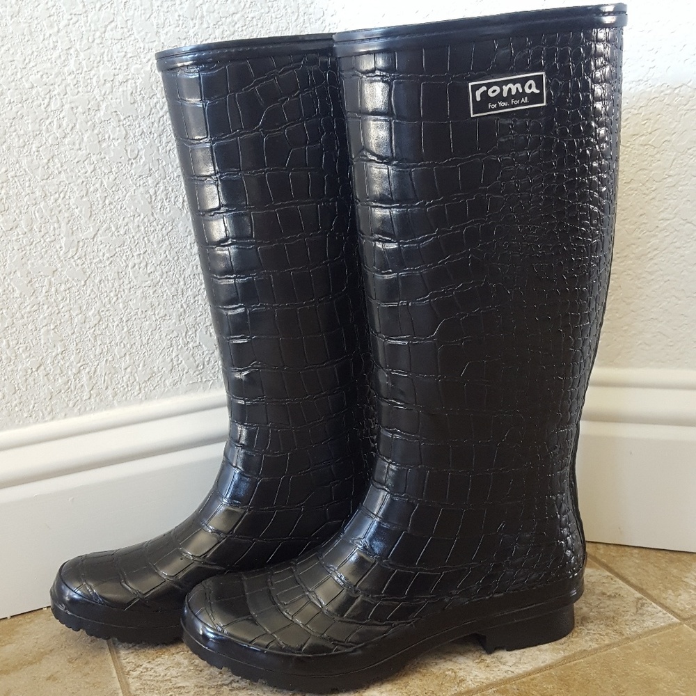 Black Roma Rain Boots Size 8
